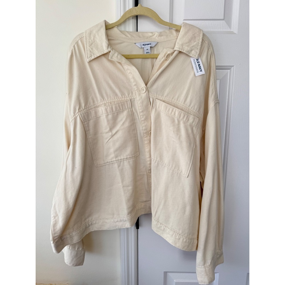 Old Navy Womens Cream Button Front Long Sleeve Utility‎ Shirt Jacket 4X